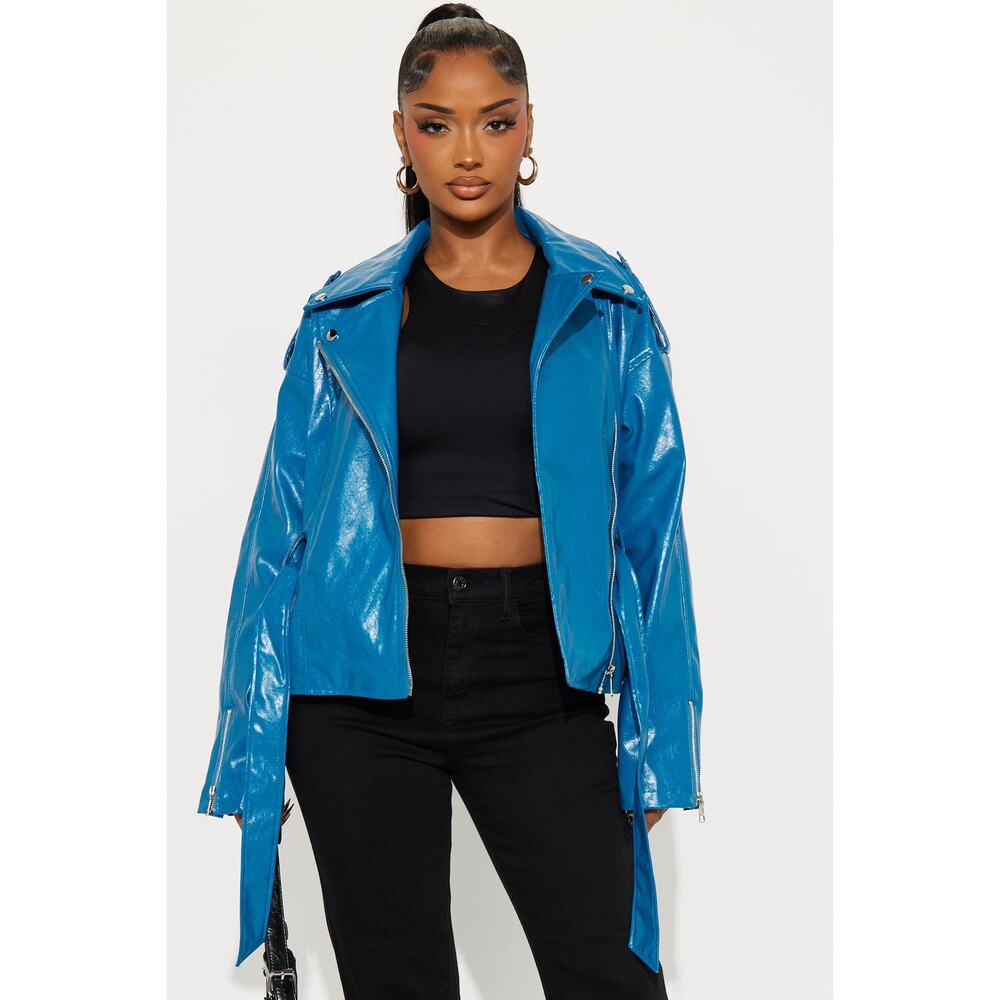 Moving On Faux Leather Moto Jacket - Teal - Size 1X